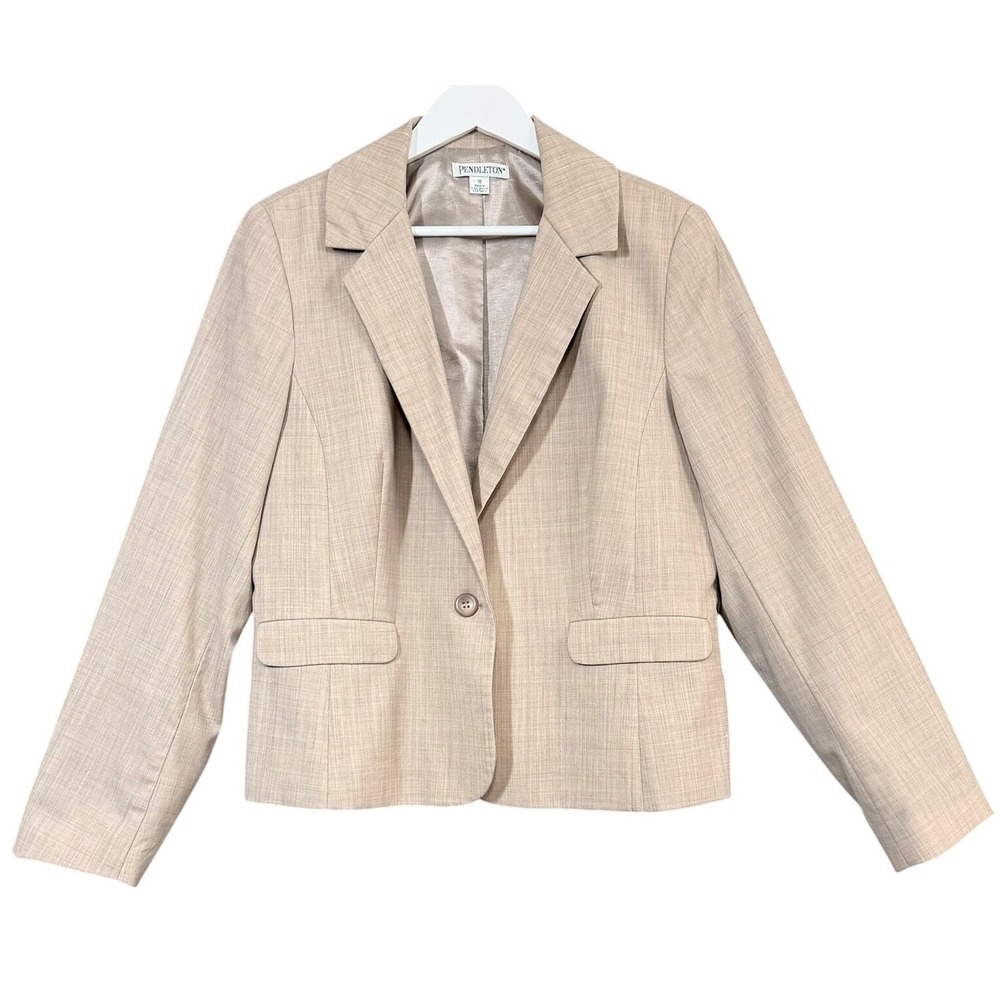 Pendleton Women Blazer 16 Beige Virgin Wool Single Button Minimalist Heritage